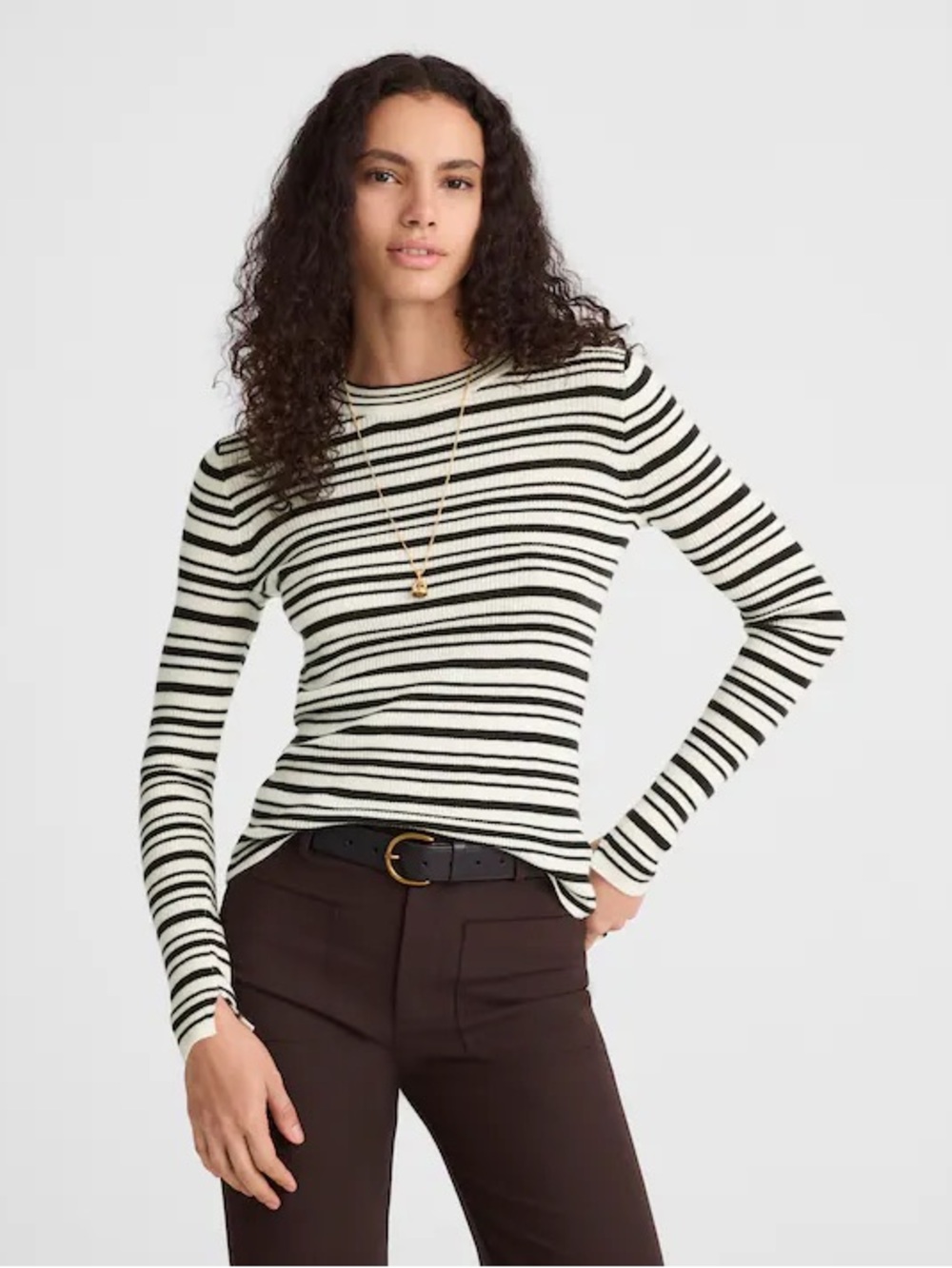 Madewell Double Layered Crewneck in Merino-silk blend Stripe sweater MSRP:$118
